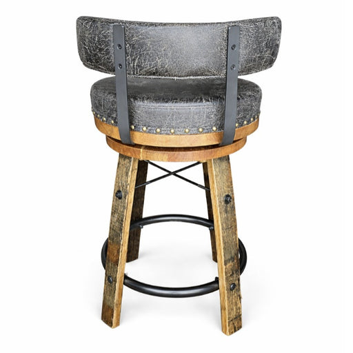 Amish Rustic Barrel Modern Upholstered Barstool with Back Colt Black Bylers Fabric