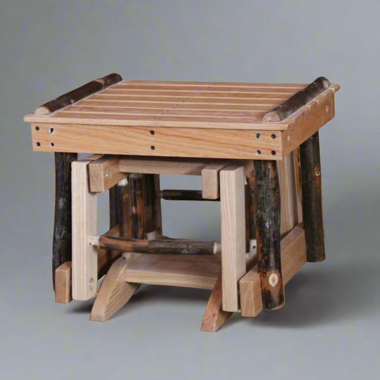 Amish Rustic Hickory Log Gliding Ottoman Cabin Log Furniture Ottoman