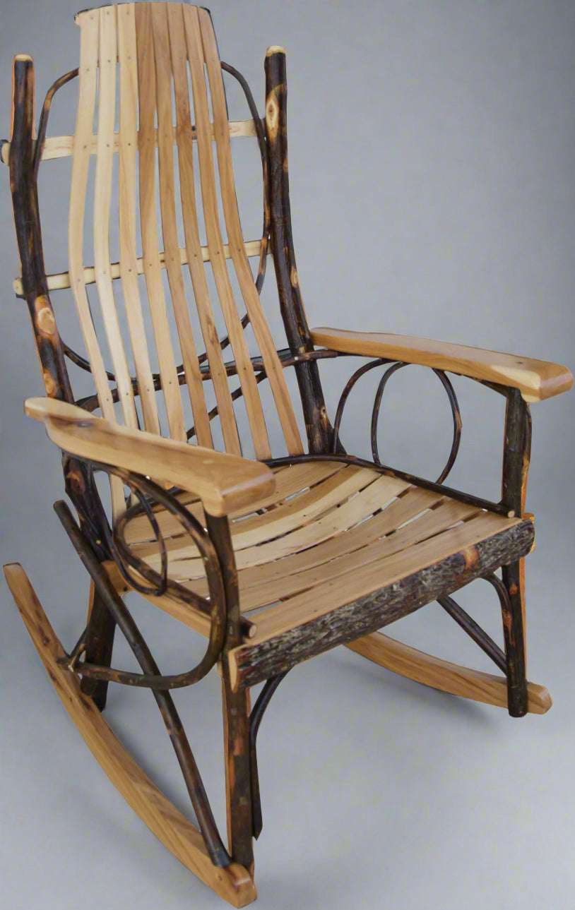 Small Cottage Rocker Amish Flat Arm Hickory Rocker with Bark Front — Our Family Craft Shop