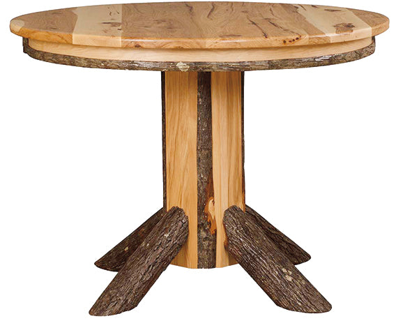 Rustic Hickory Log Pedestal Table Natural Rustic Hickory Log Cabin Dining Table Front Facing