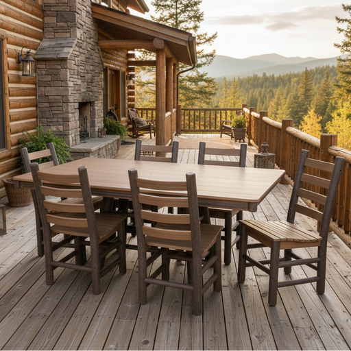 Amish Rustic Poly Log 44"x72" Dining Set With Poly Log Ladderback Dining Chairs - Antique Mahogany on Brown - Set Photo