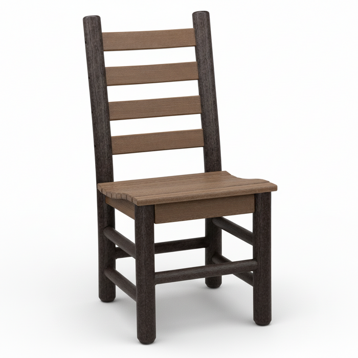 Amish Rustic Poly Log Ladderback Dining Chair - Antique Mahogany on Brown - Tangent Poly