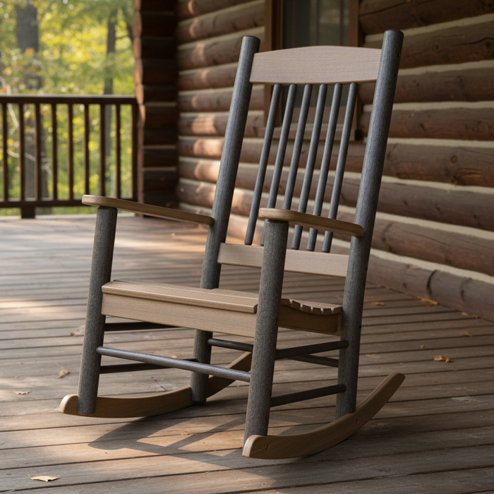 Amish Rustic Poly Log Rocking Chair - Tangent Poly - 20 Year Warranty - Antique Mahogany
