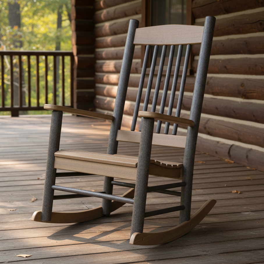 Amish Rustic Poly Log Rocking Chair - Tangent Poly - 20 Year Warranty - Antique Mahogany