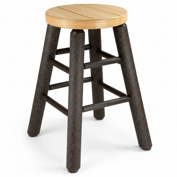 Amish Rustic Poly Log Round Barstool - Counter or Bar Height - Antique Mahogany on Brown - 20 Year Warranty - Blank Background
