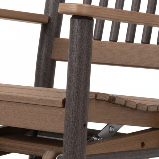 Amish Rustic Poly Log Swivel Glider - Tangent Poly - Antique Mahogany - Poly Cabin Outdoor Furniture - Blank Photo- Base Close Up