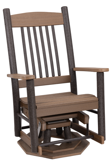 Amish Rustic Poly Log Swivel Glider - Tangent Poly - Antique Mahogany - Poly Cabin Outdoor Furniture - Blank Photo