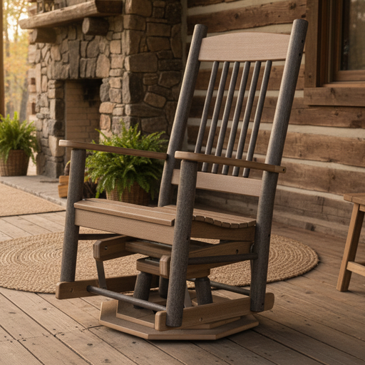 Amish Rustic Poly Log Swivel Glider - Tangent Poly - Antique Mahogany - Poly Cabin Outdoor Furniture 1