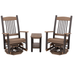 Amish Rustic Poly Log Swivel Glider Set With End Table - Tangent Poly - Antique Mahogany - Poly Cabin Outdoor Furniture - Blank Photo