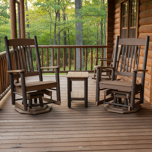 Amish Rustic Poly Log  Swivel Glider Set With End Table