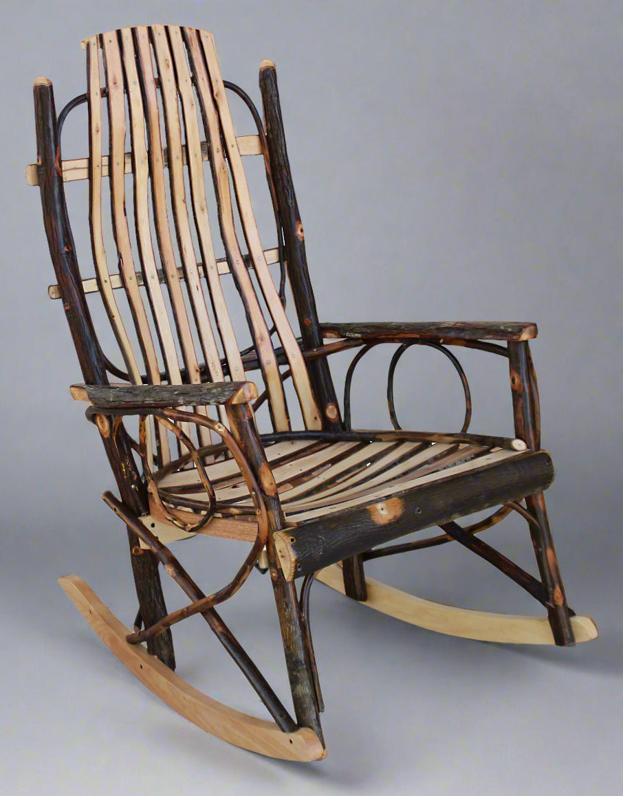 Cabin Rocker Amish Split Hickory Flat Arm Rocker with Bark Front — Our Family Craft Shop