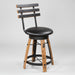 Rustic Whiskey Barrel Bat Stool with Swivel Seat Black or Brown Leather Seat Amish Made Front Facing