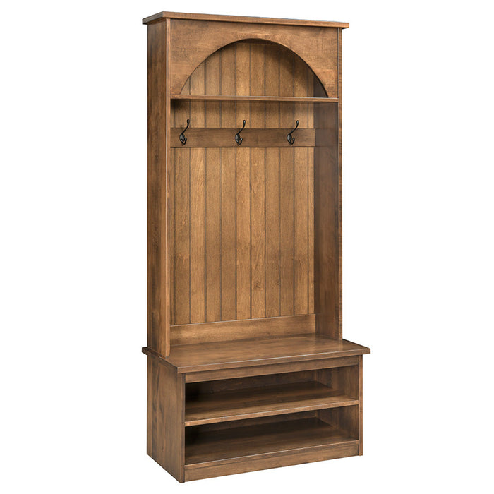 Amish Saint Louis Hall Seat with Arched Top Bead Board Backing