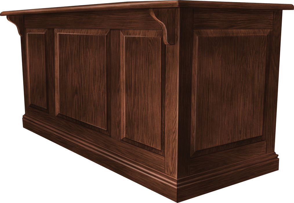Amish Salt Creek Executive Desk
Standard Hardware: K806-AE
Raised Panel Back and Sides
Writing Boards Left and Right
Pull out Printer Shelf
Pull out Keyboard on Center Shelf
File Drawer Right