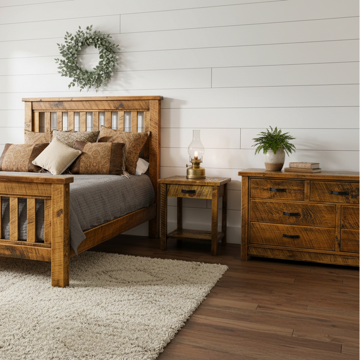 Amish Sawyer Rough Sawn Reclaimed Wood Rustic Cabin Bedroom Set