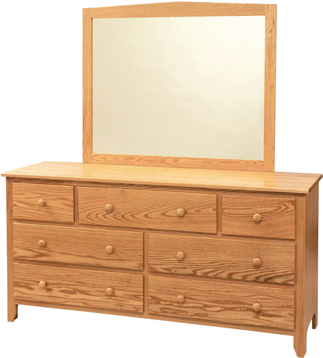 Amish Scenic Shaker7-Drawer Dresser & Mirror- J&M Woodworking - Solid Wood Amish Bedroom Furniture - Golden Oak Shaker Bedroom 