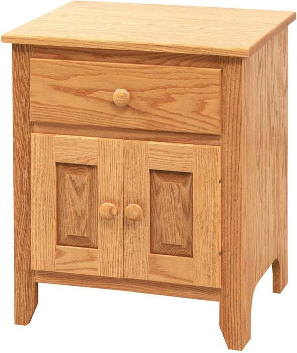 Amish Scenic Shaker 1-Drawer 2-Door Nightstand 8a - J&M Woodworking - Solid Wood Amish Bedroom Furniture - Golden Oak Shaker Bedroom 