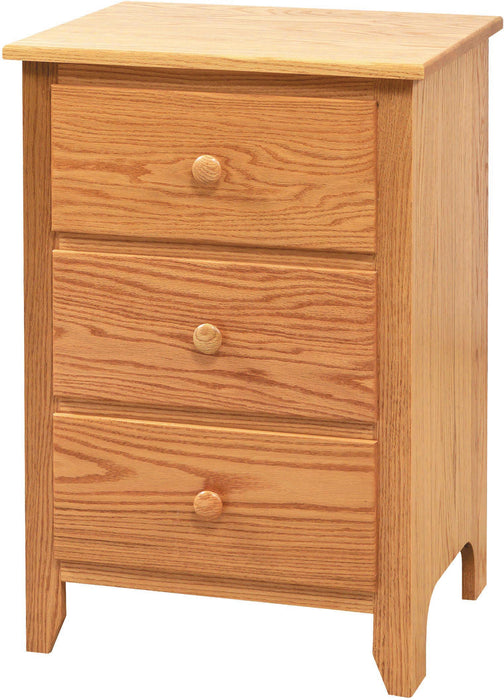 Amish Scenic Shaker 3-DrawerTall Nightstand 8b - J&M Woodworking - Solid Wood Amish Bedroom Furniture - Golden Oak Shaker Bedroom 