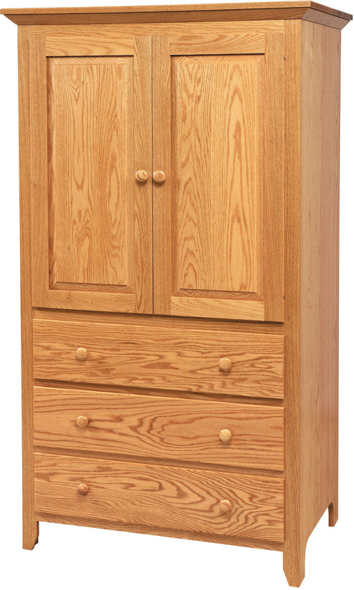 Amish Scenic Shaker 3-Drawer Armoire 6 - J&M Woodworking - Solid Wood Amish Bedroom Furniture - Golden Oak Shaker Bedroom 