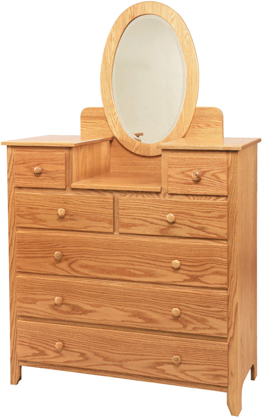 Amish Scenic Studio Chest & Oval Mirror - J&M Woodworking - Solid Wood Amish Bedroom Furniture - Golden Oak Shaker Bedroom