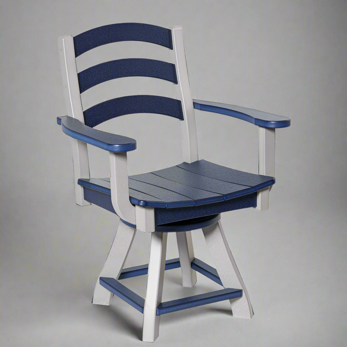 Amish Seabreak Swivel Chair w/ Arms
Amish Made Ploy Swivel Chair w/ Arms
Patriot Blue on Light Gray 