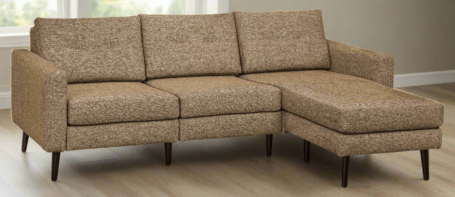 Amish Serene Sofa With Attached Chaise Flat Arm Stationary Sectionals Heartland Fabric Indoor Fabric Mid-Century Modern