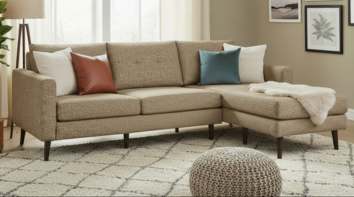 Amish Serene Sofa With Attached Chaise Flat Arm Stationary Sectionals Heartland Fabric Indoor Fabric Mid-Century Modern