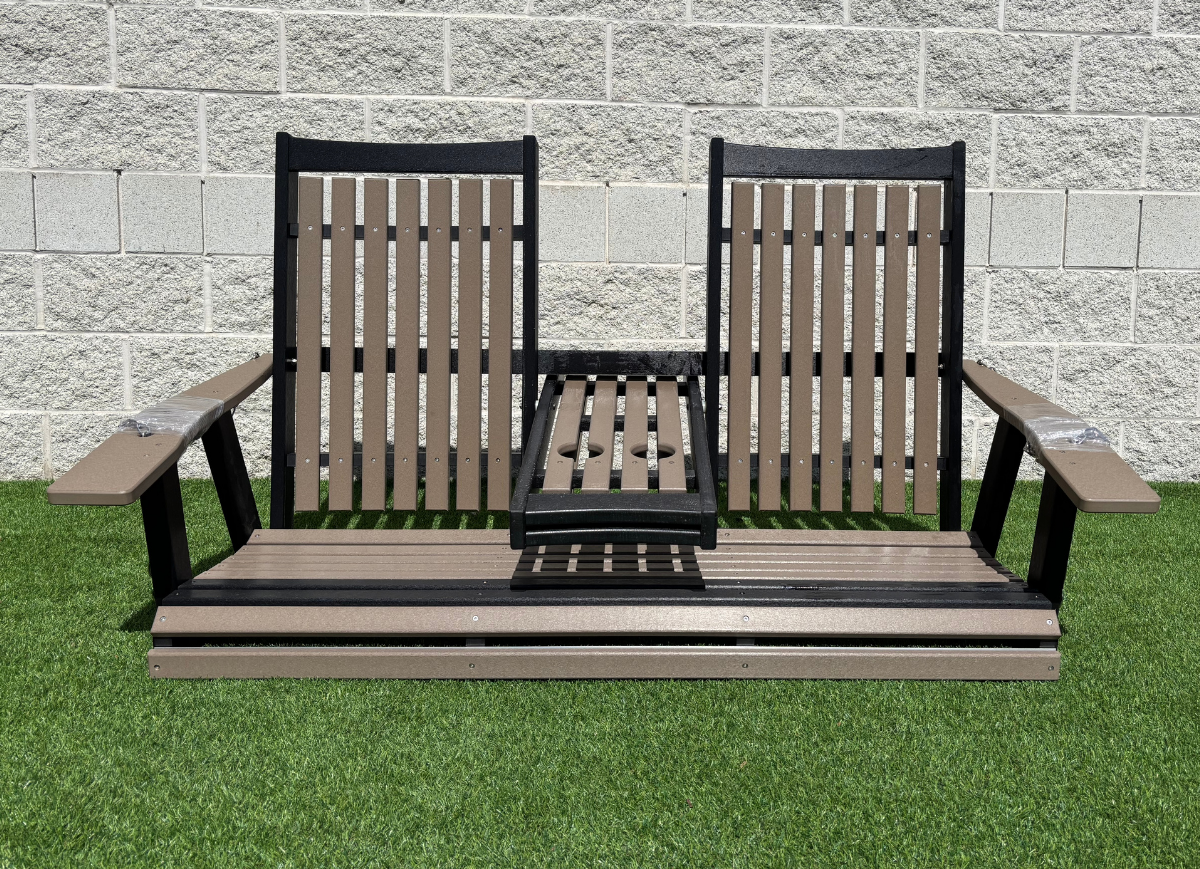 Amish Settee Mission Adirondack 5' Poly Swing - Tangent Poly - Weatherwood on Black