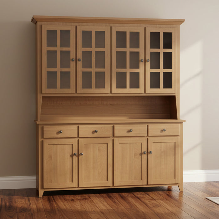 Amish Shaker 4 Door Hutch Gridded Doors with Tapered Shaker Leg 