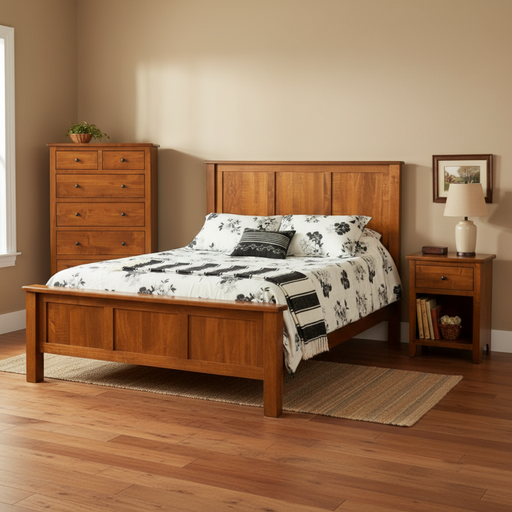 Amish Shaker Bedroom Set with Flat Panel Shaker Bed Nightstand and Dresser