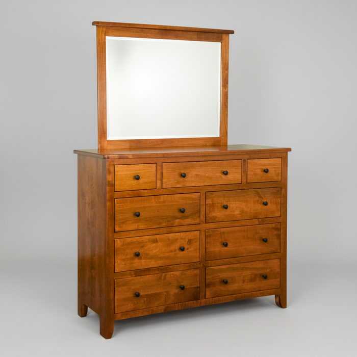 Amish Shaker Dresser 9 Drawer with Beveled Mirror OCS-113 Michaels on Maple