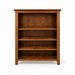 A rustic four-shelf wooden bookcase with a warm medium-to-dark brown finish and visible wood grain, shown against a plain white background.