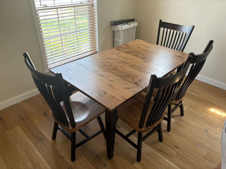 Farmhouse Dining Set Amish Made Shaker Leg Table Post Mission Chair Rustic Hickory Planked 102 Fruitwood Front Facing