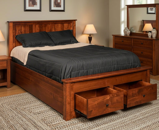 Amish Shaker Footboard Storage Bed - Brown Maple OCS 113 Michaels