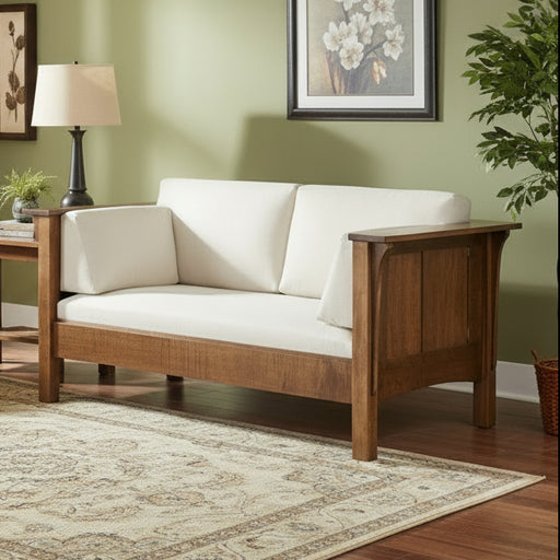 Amish Shaker High Back Love Seat - Quality Fabrications - Amish Made Stickley Mission Style Living Room Furntiture