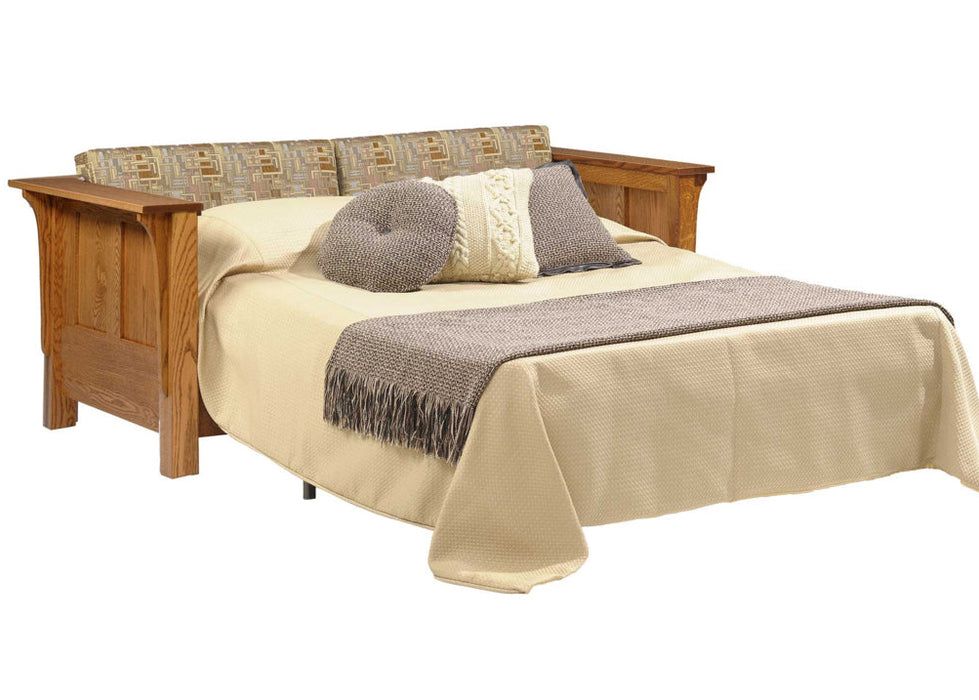 Amish Shaker High Back Sleeper Sofa - Quality Fabrications - Amish Made Stickley Style Sleeper Sofa - Open Photo - No Background