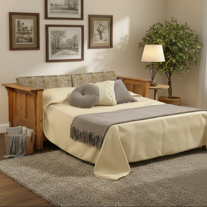 Amish Shaker High Back Sleeper Sofa - Quality Fabrications - Amish Made Stickley Style Sleeper Sofa - Open Photo