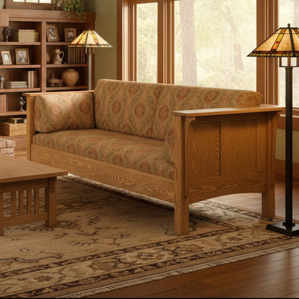 Amish Shaker High Back Sofa - Quality Fabrications - Amish Made Stickley Mission Style Sofa