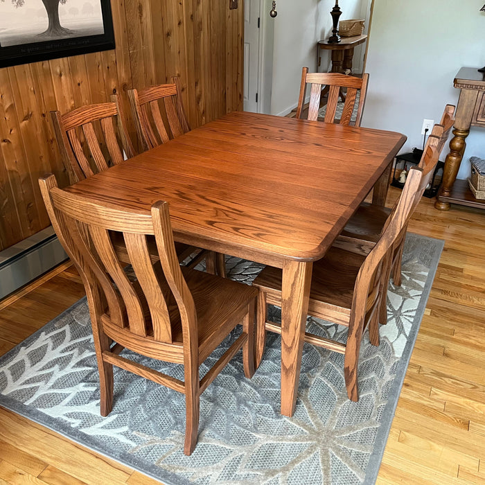 Amish Shaker Leg Table with Auburn Dining Chairs Solid Oak OCS 111 Boston Stain