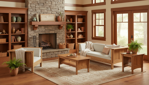 Amish Shaker Living Room Group - Quality Fabrications - Solid Wood Amish Made Stickley Mission Style Living Room Furniture