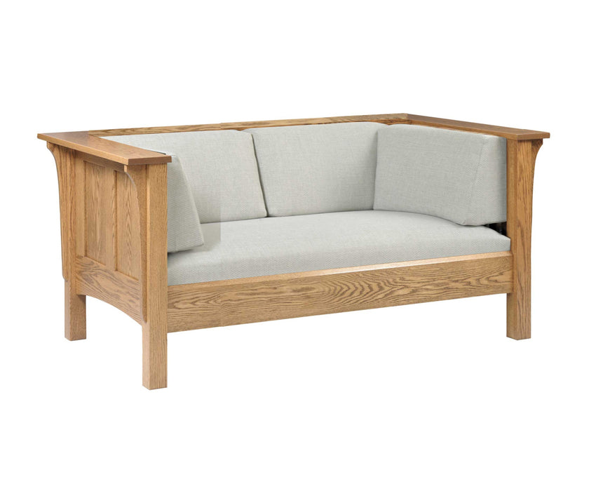 Amish Shaker Love Seat - Quality Fabrications - Amish Made Stickley Mission Style Sofa - No Background