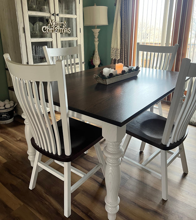 Farmhouse Shreveport Leg Dining Table with Post Mission Dining Chair Front Facing