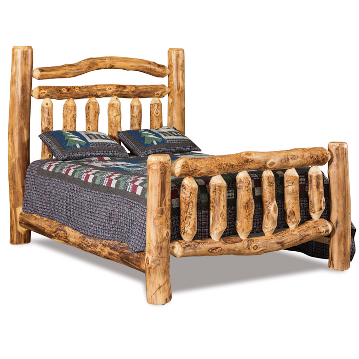 Amish Sierra Log Slat Bed - Queen Size - Aspen Wood