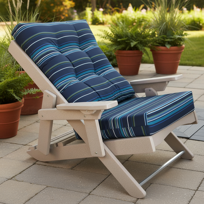 Amish Siesta Caribbean Folding Chair - Stanton Lagoon Sunbrella Fabric - Weatherwood Poly Color - Main Photo - Siesta Outdoors 