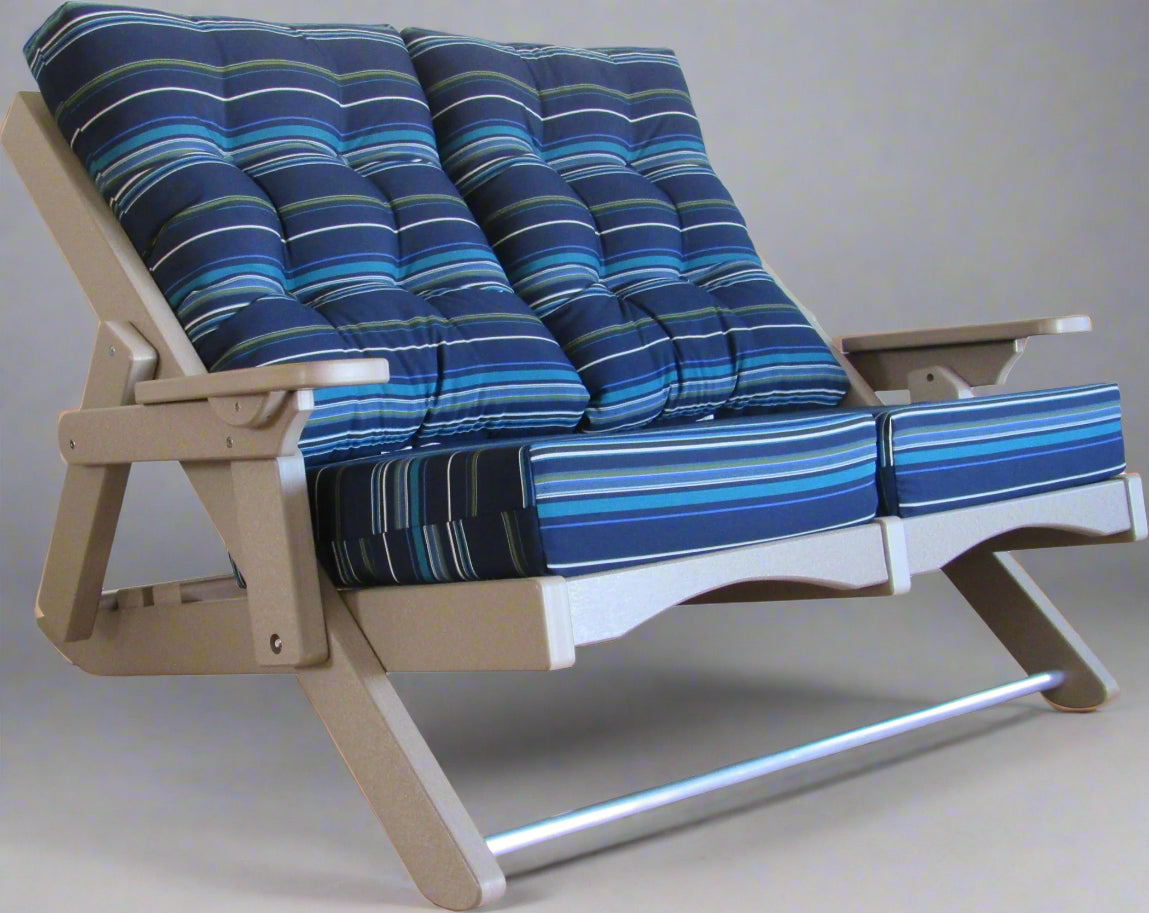 Amish Siesta Caribbean Folding Loveseat - Stanton Lagoon Sunbrella Fabric - Weatherwood Poly - Main Photo