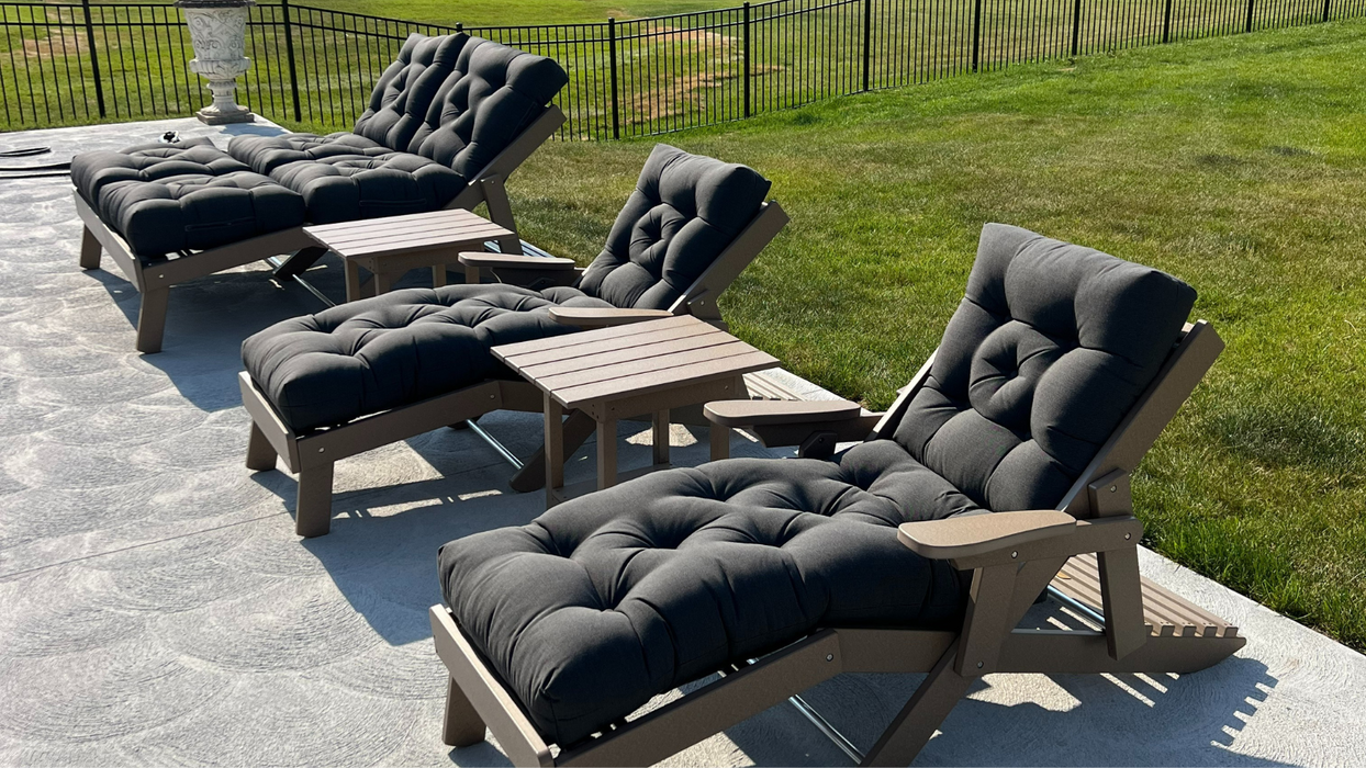 Amish Siesta Folding Chaise Lounge - Canvas Coal Sunbrella Fabric - Tangent Poly - Delivery Photo