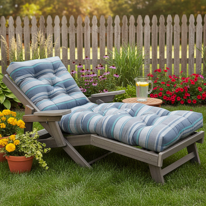 Amish Siesta Folding Chaise Lounge - Trusted Coast Sunbrella Fabric - Coastal Gray Tangent Poly - Main Photo With Background