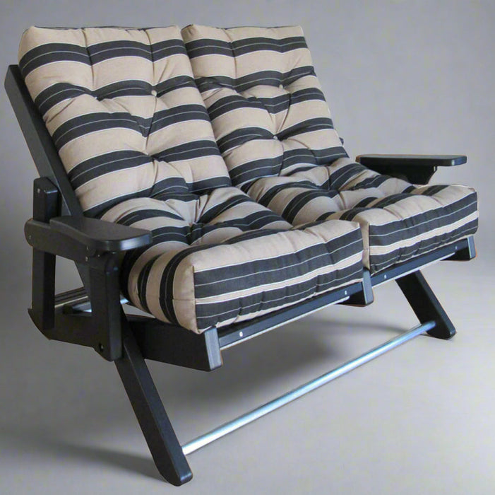 Amish Siesta Folding Loveseat - Berenson Tuxedo Sunbrella Fabric - Black Poly - Siesta Outdoors - Main Photo