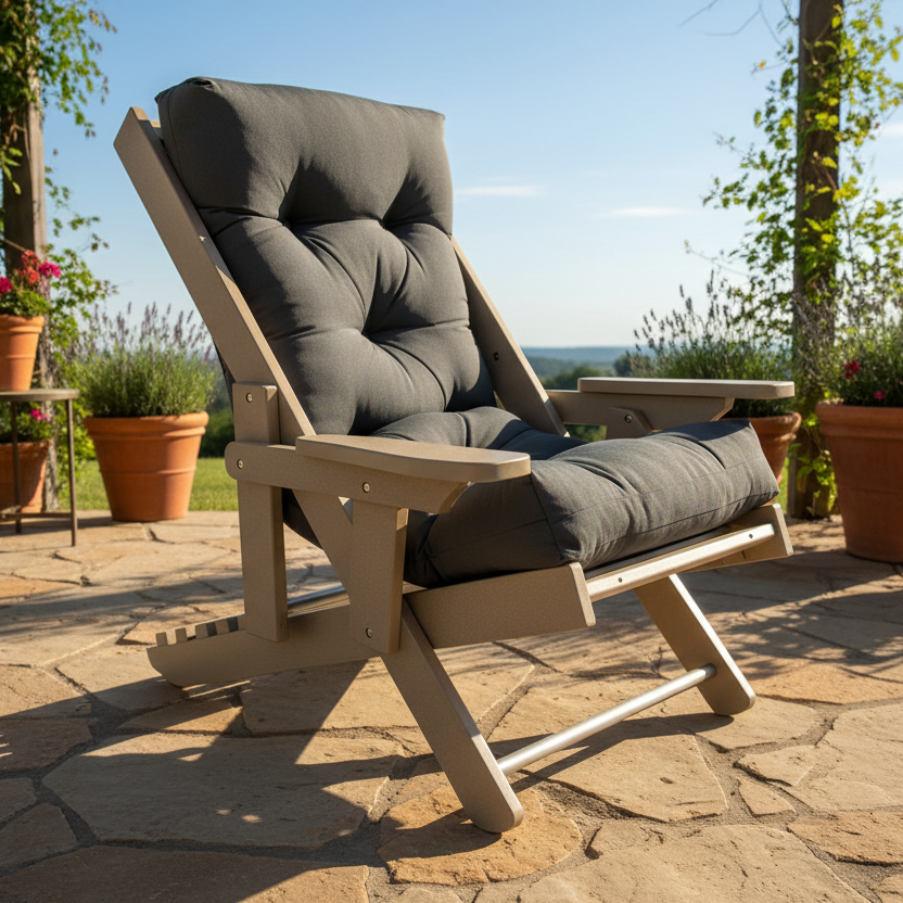 Amish Siesta High Back Folding Chair - Canvas Coal Sunbrella Fabric - Weatherwood Poly - Sista Outdoor - Main Photo