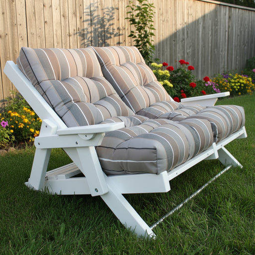 Amish Siesta High Back Folding Loveseat - Milano Char Sunbrella Fabric - White Poly - Siesta Outdoors - Main Photo with Background
